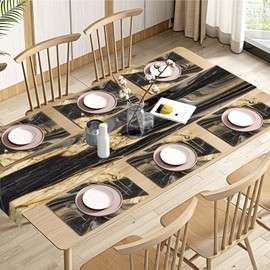 Emvency Marble Agate Black Golden Table Runner and Placemats Set of 6,Stone Gold Abstract Art Dining Decor for Daily Use(1 Table Runner 72 inches Long and 6 Placemats)