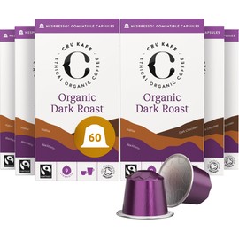 Cru Kafe Organic Bold Dark Roast Arabica Espresso Single-Serve Organic Arabica Coffee Pods (60 Pods) Compatible with Nespresso Original Line