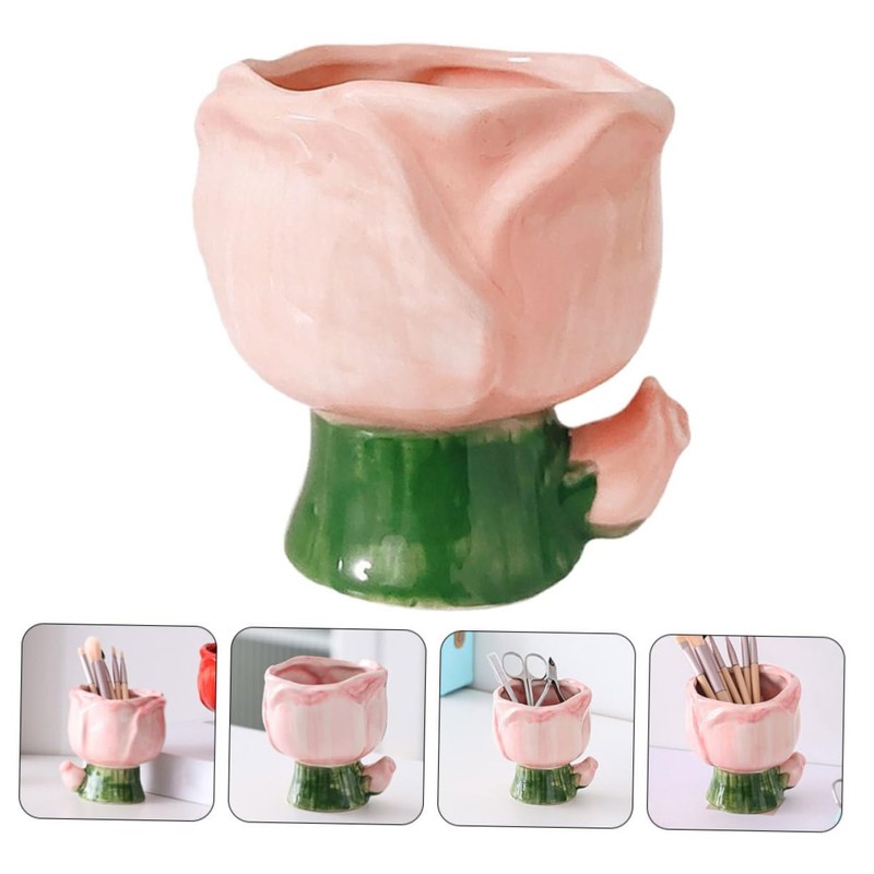 Ipetboom Ceramic Makeup Brush Holder Cute Flower Design Storage Pot