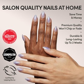 Glamnetic Press On Nails - Sky Berry | Short Almond Fake Nails with Milky White Base & Blue Aura Center in Glazed Finish, Salon Quality | 15 Sizes - 30 Nail Kit with Glue
