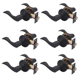 6 Pack of HENYIN Wave Lever Door Lock/Door Knob Hardware Handle and Closet Lockset, Black Color, Passage Version Without Key,Left Hand (805-B-L-Pa-6)