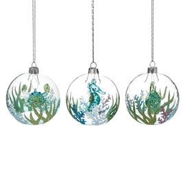 C&F Home Merry Coastmas Sea Bottom Dome Ocean Blue 3 x 3 Inch Glass Decorative Hanging Nautical Christmas Ball Ornaments Set of 3