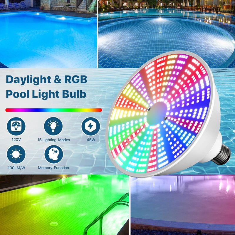 LED Pool Light Bulb: 120V 45W RGBW Pool Light for