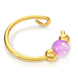 Clip On Fake Nose Ring 20G - Pink Opal Gold Faux Nose Hoop - 14k Gold Filled No Piercing Needed Nose Ring Hoop – 8mm Nose Ring With Golden Beads – Hypoallergenic False Nose Jewelry