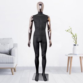 YunHome Male Mannequin Black Body Rose Gold Head Gold Hands Dress Form Full Body Sewing Manikin 73 Inch Poseable Mannequin with Stand Realistic Mannequin Clothing Form Metal Base Connector