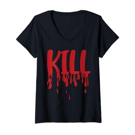 Womens Kiss Marry Kill Girls Group Trio Dripping Blood KILL Costume V-Neck T-Shirt