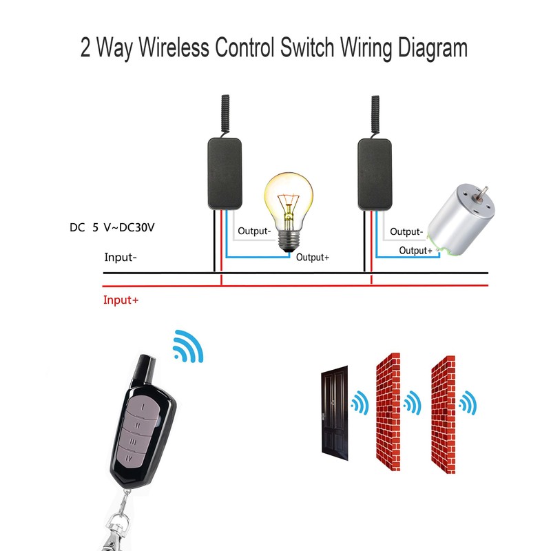 WOODGUILIN 2-Way Wireless Switch DC 12V Wireless Remote Control Switch