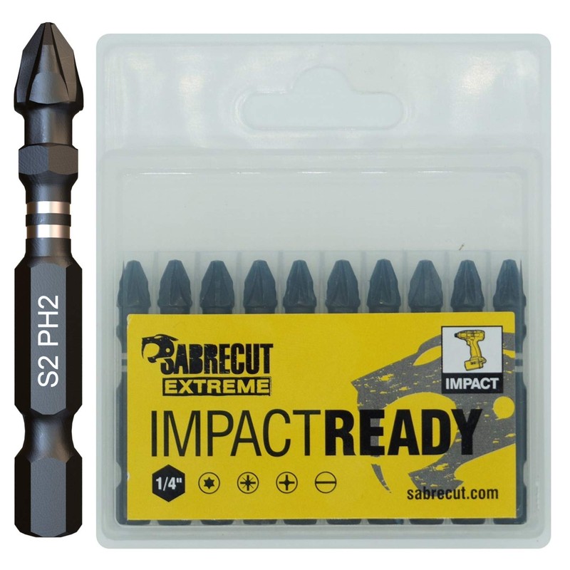 10 x SabreCut SCPH250_10 50mm PH2 Impact Screwdriver Driver Bits