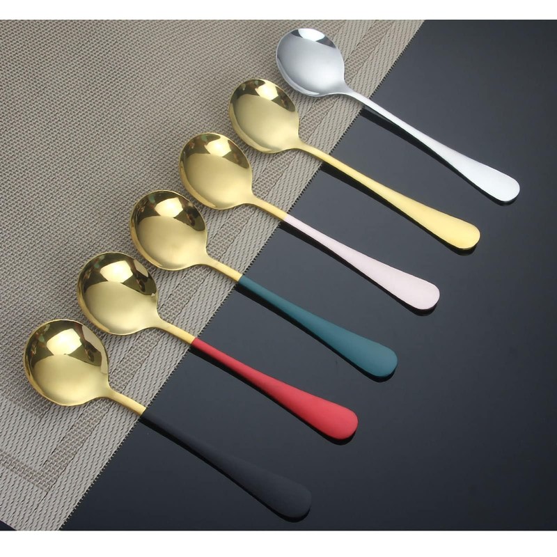 Round Head Soup Spoons, 2Pcs Metal Korean Spoon Stainless Steel