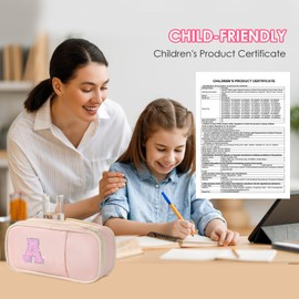 Preppy Pencil Case for School Supplies, Initial Large Pink Pencil Case Organizer with Zipper, Cute Pencil Bag Holder for Office, Ideal Birthday Gift for Kids,8,9,10 Years Old Girls, Adults--Pink L