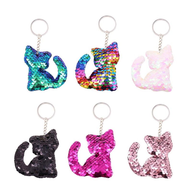 TOYANDONA Sequin Cat Key Ring, 6 Pieces, Sequin Key Ring,