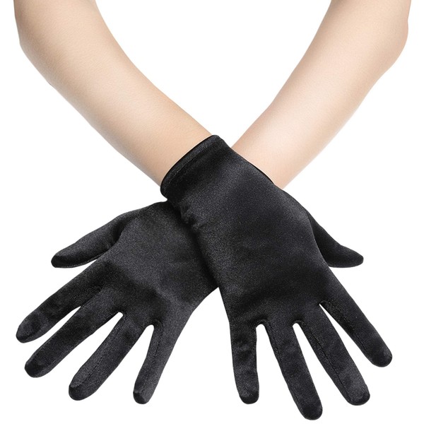 BABEYOND Short Satin Opera Gloves - Wedding Bridal Gloves Tea Party Wrist Banquet Gloves 1920s Flapper Accessories