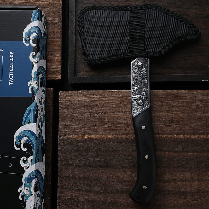 Full Tang Strong Tactical Axe Tomahawk Retro Embossed Sharp Edge