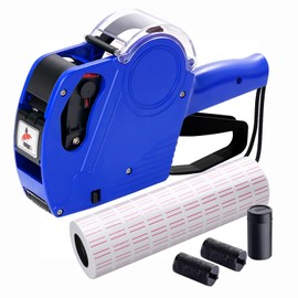 KPX MX5500 Pricing Tag Gun with 5150 pcs White Label Gun Stickers & 3 Extra Inker Rollers, Pricing Label Gun, 8 Digits Retail Pricing Gun and Labels for Grocery Store, Food (Blue)