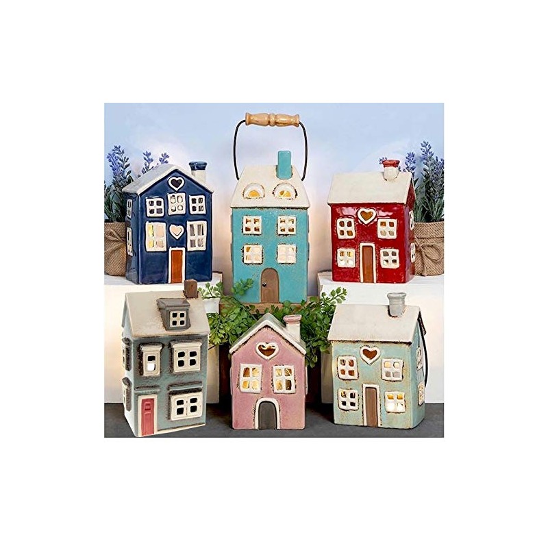 Village Pottery Tea Light Holder Country House Grey