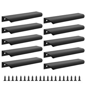 Malimali 10 Pack Black Edge Finger Pulls for Cabinets 6" Kitchen Cabinet Pulls Handles Drawer Pulls Modern Aluminum Concealed Tab Pulls for Closet Door, Matte Black