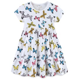 Baby Toddler Girls' Dresses Spring Easter Cotton Swing Tiered Casual Twirly Playwear Sundress Clothes Clothing Outfits with Pockets Butterfly 2t