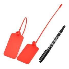 30 Writable Marking Plastic Tags Labels with Marker Pen, 1.18" x 2.16" Blank Waterproof Hanging Tag, Multi Purpose Name ID Tag for Keys, Backpack, Luggage, Logistic, Retail Inventory (Red, 30pcs)