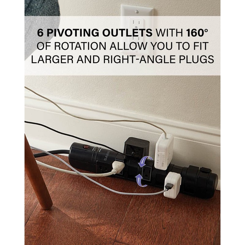 SANUS Surge Protected Power Strip with 6 Rotating and 2