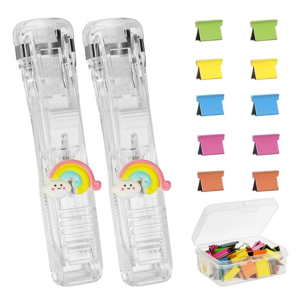 CAIRIAC Clam Clip Dispenser Plastic Push Stapler Rainbow Paperclip Dispensers