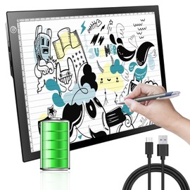 KIVOTAC A4 Rechargeable Light Pad, Portable LED Light up Box Ultra-Thin Dimmable Battery Powered Bright Copy Board for Weeding Vinyl, Sketching,Drawing,Tracing and Diamond Art
