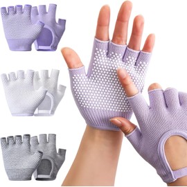 3 Pares de Guantes de Yoga, Guantes Pilates Antideslizantes Medio Dedo con empuñaduras para Mujeres, manopla Entrenamiento Transpirable para Gimnasio Ejercicio Entrenamiento