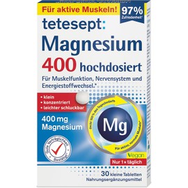 tetesept Magnesium 400 - Dietary Supplement for Muscles, Heart & Nerves - Very Easy to Swallow Due to Small Tablet Size