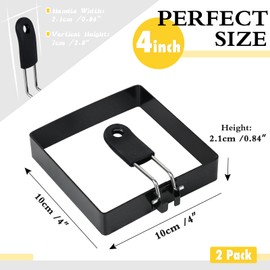 LXLOVESM 2 packs 4'' Square Egg Rings Set with Silicone Handle, Stainless Steel Egg Cooking Rings，Nonstick，For Frying Eggs and Egg Mcmuffins, Egg Mold For Breakfast