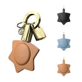 GOODAYY AirTag Key Ring Holder, Genuine Leather Resistant AirTag Case, Protective AirTag Key Chain Accessory for Keys, Luggage, Handbags, Pet Dog Cat Collar Tracker (Star-Brown-Gold)