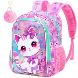 CCJPX 13" Cat Toddler Backpack for Girls, Kids Preschool Bookbag, Cute Water Resistant School Bag for Kindergarten (Pink)