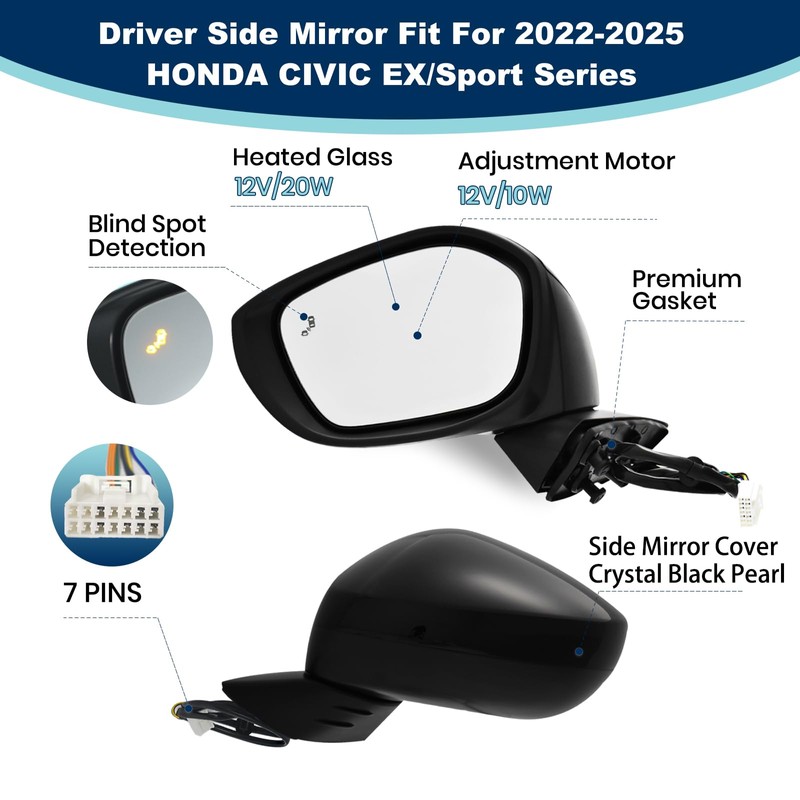 xingsichuang Left Driver Side Mirror For (2022-2025) HONDA CIVIC Sedan/Hatchback