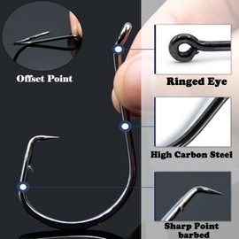 FishTrip Octopus Circle Hooks Saltwater - 50pcs Fishing Catfish Hook,Offset Fish Hooks for Rigs Size 1 2 4 6 1/0 2/0 3/0 4/0 5/0 6/0 7/0 8/0 9/0 10/0 (4#_50pcs)