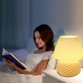 BSOD Pink Mushroom Lamp,Glass Mushroom Bedside Table Lamps Translucent Murano Vintage Style Striped Small Nightstand Desklamp Swirl Light for Home Decor, Dining, Living, Bedroom, Gift (Stripe Pink)