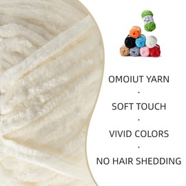 Sekafris 3 Pack Plush Chenille Chunky Yarn - Fluffy Velvet Yarn Crochet for Blanket Knitting and Crocheting - Soft Baby Yarn for Crocheting - Amigurumi Crochet Yarn (White), 3 Light Yellow