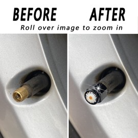 Daisy Flower Tire Valve Stem Caps Cover, 4 Pcs Metal Black Air Valve Cap, Aluminum Car Wheel Stem Caps, Universal Stem Covers for Cars, Trucks, Bikes, Motorcycles, Bicycles, Corrosion Resistant