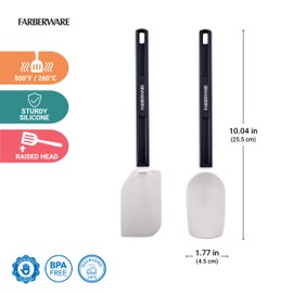 FARBERWARE Pro Grade 10 Inch Spoon Spatula Set, Dark Grey Handle with White Silicone Head, NSF Certified, Dishwasher Safe