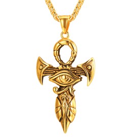U7 Ancient Ankh Cross Necklace with 18K Gold Plated Rope Chain Amulet Eye of Horus Pendant Necklaces for Men Women