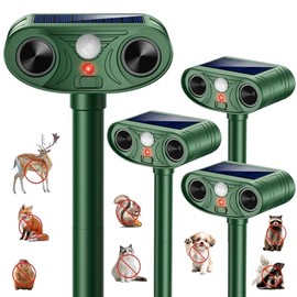 2026 Upgraded Ultrasonic Solar Animal Repellent Outdoor, Deer Repellent Devices Squirrel Cat Raccoon Rabbit Dog Deterrent with Motion Sensor for Yard Garden Lawn (4-Pack)