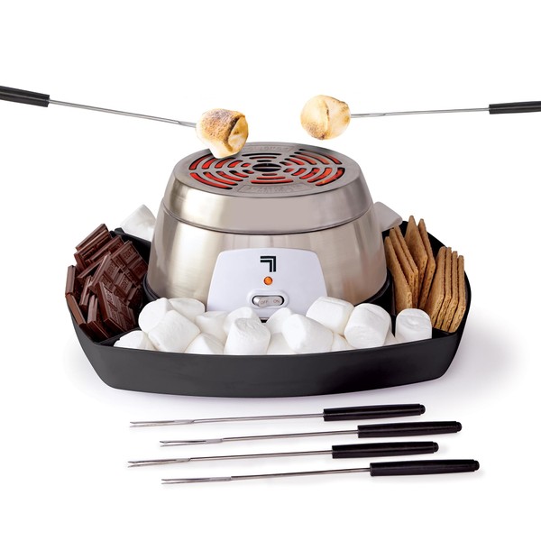 SHARPER IMAGE Electric Tabletop S'mores Maker Kit, 6 Skewers & Serving Tray, Easy Clean, Small Kitchen Appliance, Flameless Marshmallow Roaster Machine, Movie Date Night Supplies, Kids Family Fun Gift