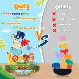 IPOURUP Wooden Animal Blocks Stacking Toy Kids Christmas Birthday Gifts for Boy Girl Age 3-7 Animals Montessori Toddler Toys 3 4 5 6 7 8 Year Old Boys Girls Educational Toys Fine Motor Balance Game
