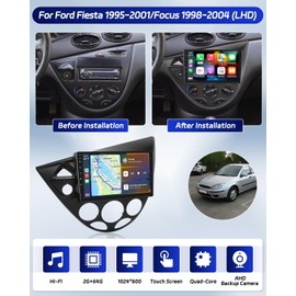 Roinvou 2+64G Android Radio Dash Kit for Ford Fiesta 1995-2001/Focus 1998-2004, 9" Touchscreen CarPlay Android Auto with HiFi GPS Navigation Bluetooth WiFi FM RDS Radio Backup Camera