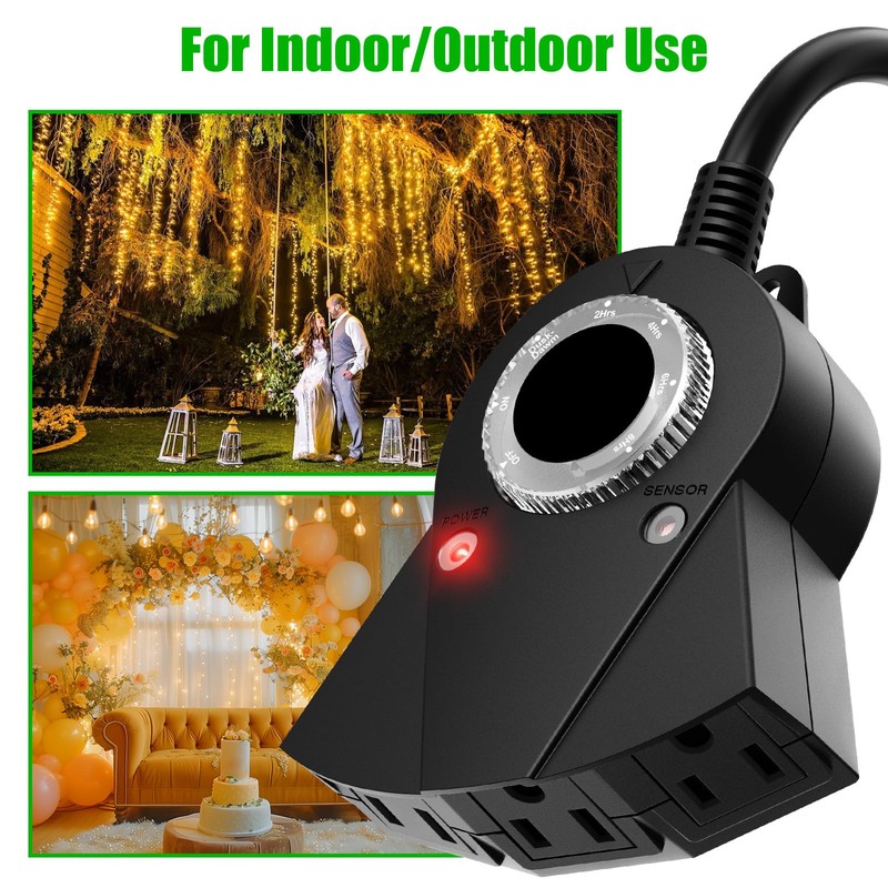 Outdoor Light Timer Waterproof, 24 Hours Plug in Timer with