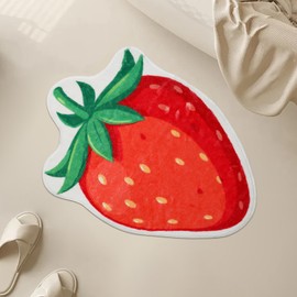 FEBSNOW Strawberry Bathroom Rugs, Luxury Funky Bathroom Mats Non Slip Fruit Shaped Absorbent Bathtub Cool Washable Rug Plush Shower Rugs