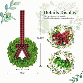 Basic Holiday Indoor Window Christmas Outdoor Wreath with Red Bow Year Round for Front Door, Farmhouse,WallIndoor Used Decorations (Set of 2)
