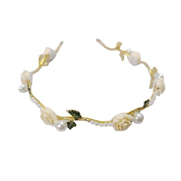 TQUXNGA Glänzende Perlendekore, beflockte Rosenform, Metall-Stirnband mit Hochzeitsfeier, Braut-Styling-Kopfbedeckung