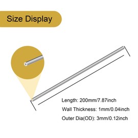 LAVMHAB 304 Stainless Steel Tube 3mm OD x 1mm ID 1mm Wall Thickness 200mm Length, Straight Stainless Steel Round Pipes Tubing (4pcs)