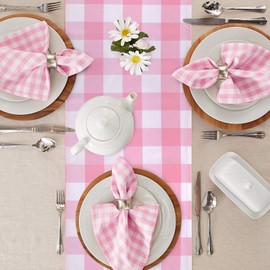 yuboo Pink Gingham Table Runner, Spring Pink and White Buffalo Check Plaid Table Cloth 72 Inches Long for Gingham Party Supplies, Rustic Farmhouse Wedding Summer Birthday Home Table Decorations