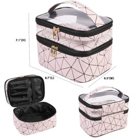 FITINI - Bolsas de maquillaje de doble capa para almacenamiento de viaje, cosméticos, organizador de maquillaje, bolsas de aseo resistentes al agua para mujeres, rosado (Blush Pink), Doble capa