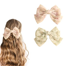 iRIIRIO 2pcs Girls Hair Barrettes with Large Bowknot Upscale Hair Metal Spring Clips with Large Bows for Women Girls (Green/Purple)