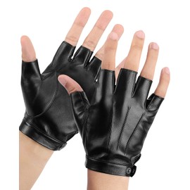 KEMIMOTO Fingerless Driving Gloves PU Faux Leather Outdoor Sport Black Half Finger Glove for Men Women Teens, Black, Small